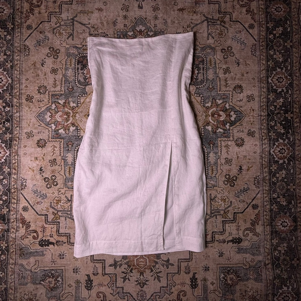 LOFT White Linen Strapless Tube Dress Side Slit Size 14 NWT Natural Fiber Dressy